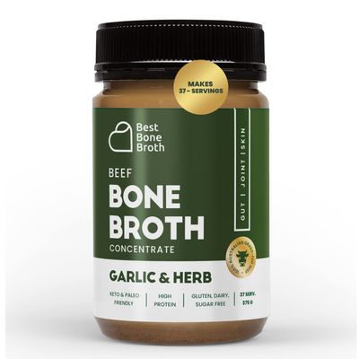 Best Bone Broth Premium Beef Bone Broth Concentrate Garlic & Herb Flavour - 100% Sourced from Grass Fed, Pasture-Raised Cattle - Bone Broth Protein and Collagen - Bone Broth Soup - 375g (37 Servings)