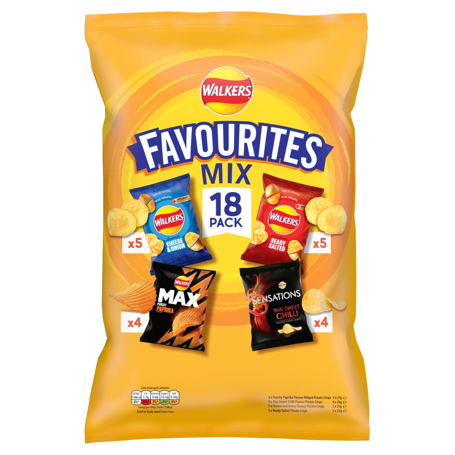 Walkers Favourites Mix Multipack Snacks Crisps 18 Pack