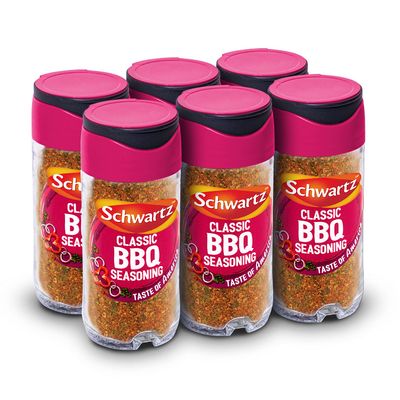 Schwartz Perfect Shake BBQ Seasoning 44 G Jar Pack of 6 Spicy &amp; Delicious Taste With Onion, Chilli Powder, Paprika, Garlic, and Parsley Perfect for Seasoning Ribs, Chicken, and Pulled Pork