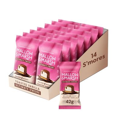 Mallow &amp; Marsh Ultimate S more Bar - Toasted Vanilla, Milk Chocolate Covered Marshmallow with Biscuit Base (14 x 42g)