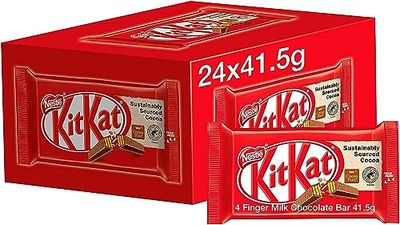 Kit Kat Chocolate Bars 4 Fingers 24 Packs of 41.5 g Kit Kat Milk Buscuit Chocolate Blocks Bulk Gift Box Easter Christmas Birthday Present School Gifts UK Stock Sold by Essential Products