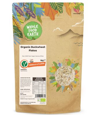 Wholefood Earth Organic Buckwheat Flakes - 1 kg Raw GMO Free Vegan Source of Fibre Certified Organic