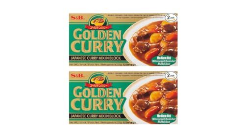 S&amp;B Golden Curry Medium Hot 220g (Pack of 2) - Authentic Japanese Curry Sauce Mix In Block, Rich &amp; Aromatic, Easy to Cook, Perfect for Bold &amp; Flavorful Meals!