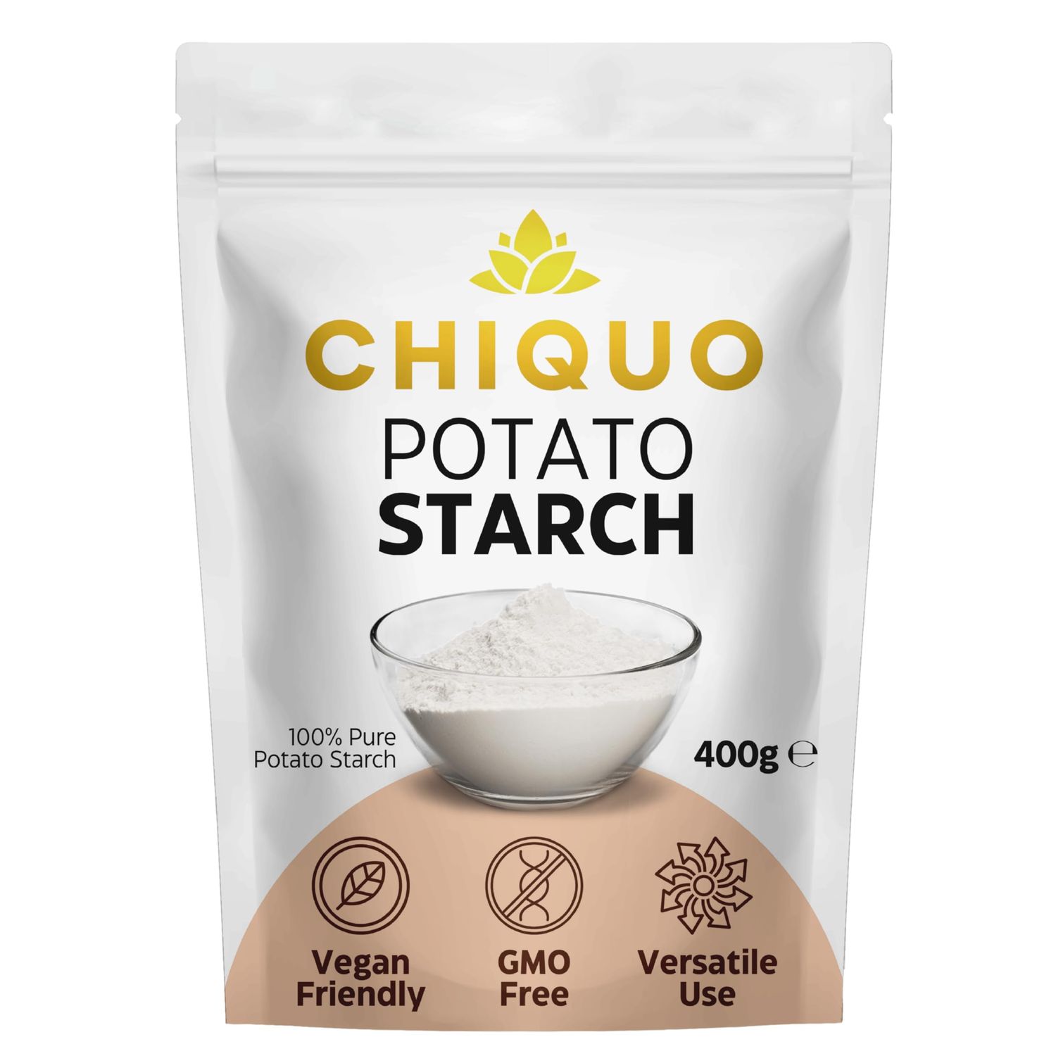 Chiquo Potato Starch - 400g Vegan Friendly &amp; GMO Free Premium Quality Thickening Agent for Sauces, Soups, and Baking Resealable Pack for Freshness