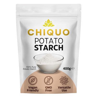 Chiquo Potato Starch - 400g Vegan Friendly &amp; GMO Free Premium Quality Thickening Agent for Sauces, Soups, and Baking Resealable Pack for Freshness