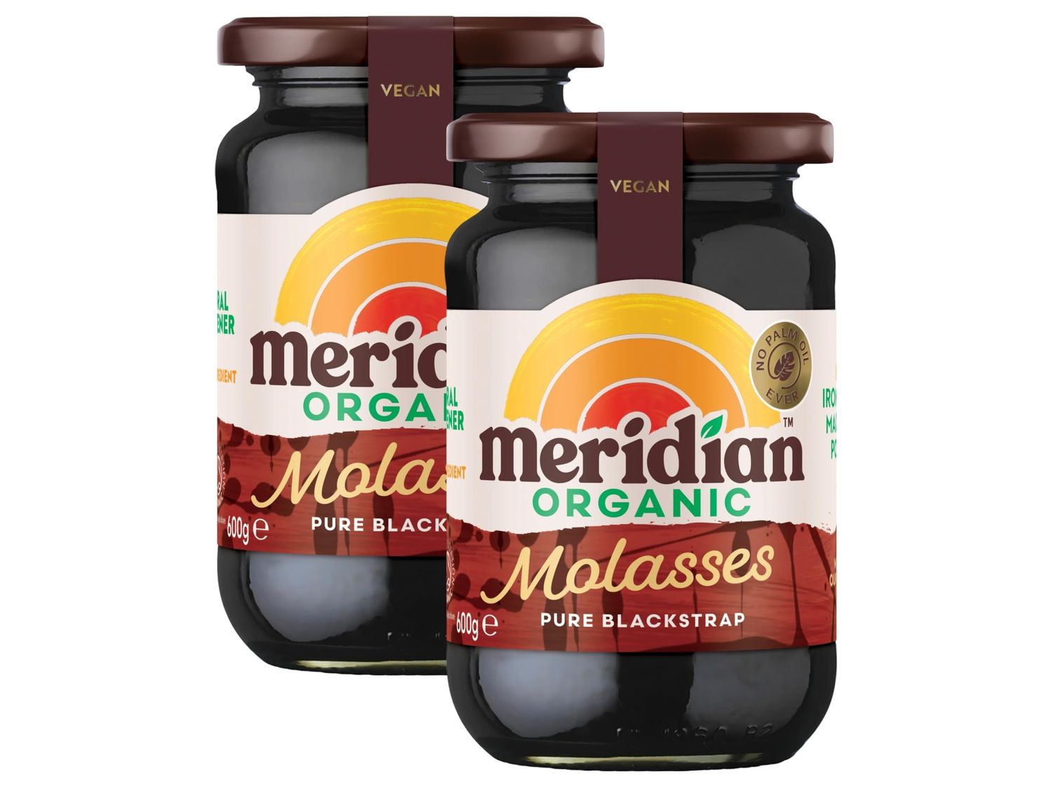 Meridian Organic Blackstrap Molasses 600g - Unsulphured, Mineral-Rich Cane Syrup, High in Iron, Calcium &amp; Magnesium, Vegan &amp; Natural Sweetener from SuperfoodUK (Pack of 2)