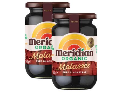 Meridian Organic Blackstrap Molasses 600g - Unsulphured, Mineral-Rich Cane Syrup, High in Iron, Calcium &amp; Magnesium, Vegan &amp; Natural Sweetener from SuperfoodUK (Pack of 2)