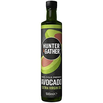 Hunter &amp; Gather Extra Virgin Avocado Oil 500ml 100% Natural Cold Pressed, Unrefined and Bottled in UK Versatile for Cooking, Drizzling &amp; Dipping I Seed-Oil Free