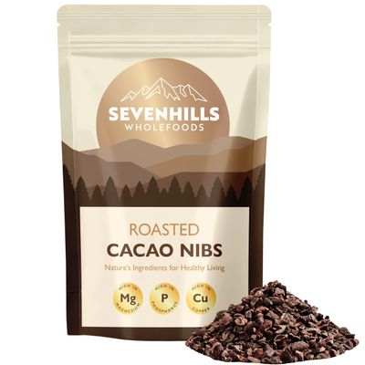 Sevenhills Wholefoods Roasted Cacao Nibs 200g, ideal for granola, overnight oats, baking and snacking