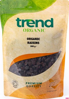 Trend Organic Raisins, 500g-Unsweetened, Unsulphured, Sun Dried, Natural Sugars, Rich in Fibre and Minerals, Certified Organic, Vegan, GMO-Free, No Additives No Preservatives, Raw