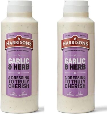 Harrison Garlic and Herb Sauce - Pack of 2 Garlic Sauce Bottles 1 Liter Each - Gluten Free with No Soya - No Artificial Color or Flavor - Made in UK