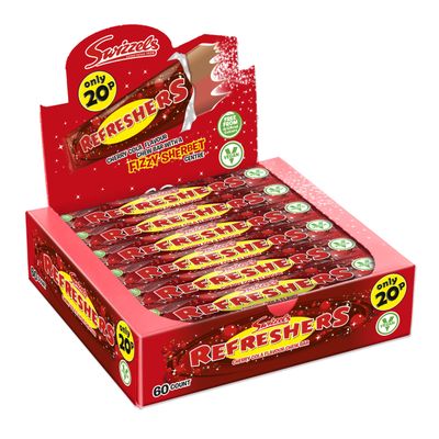 Swizzels Refreshers Cherry Cola Chew Bars 60 Pack, Fizzy Sherbet Centre Retro Sweets, Individually Wrapped PMP Candy Bars