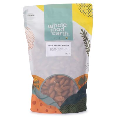 Wholefood Earth Whole Natural Almonds 1 kg GMO Free Natural High Fibre Source of Protein