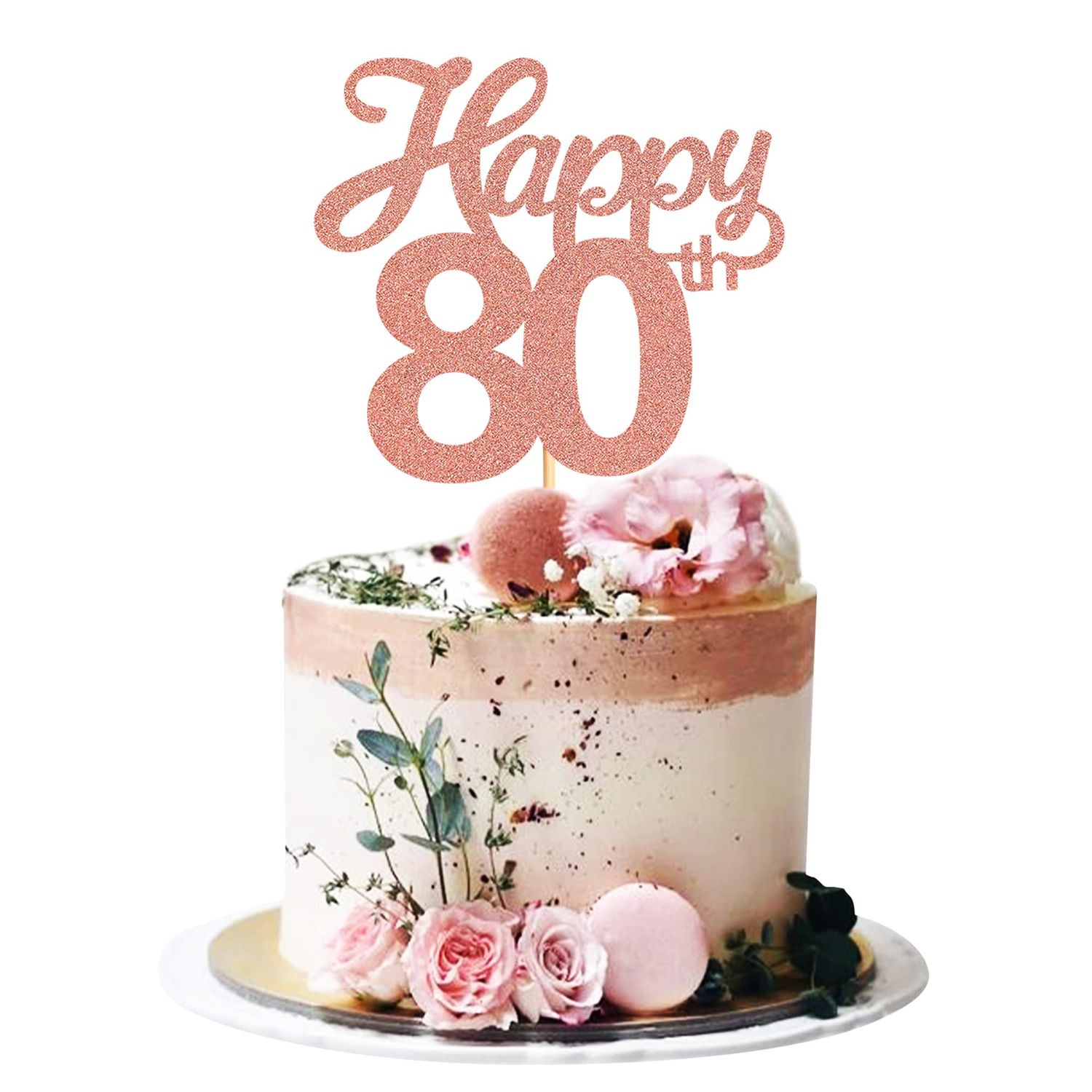 Blumomon 3Pcs Happy 80th Cake Topper Rose Gold Glitter Number 80 Eighty Birthday Cake Pick Decorations for Cheers to 80 Years Old 80th Birthday Wedding Anniversary Party Supplies