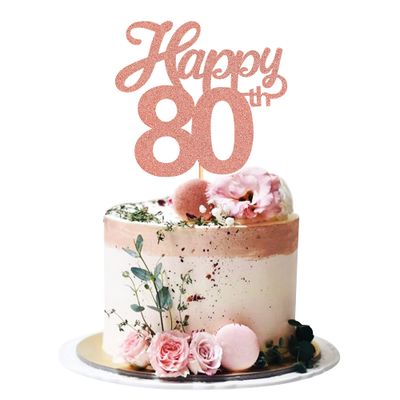Blumomon 3Pcs Happy 80th Cake Topper Rose Gold Glitter Number 80 Eighty Birthday Cake Pick Decorations for Cheers to 80 Years Old 80th Birthday Wedding Anniversary Party Supplies