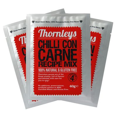 Thornleys Natural Foods Gluten Free Chilli Con Carne Sauce Mix A Full Flavour Family Meal No Additives, Preservatives, Colours or MSG Powder 1 Pack Serves 4
