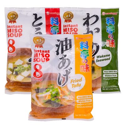 WaNaHong Marukome Instant Japanese Miso Soup Assorted Mix Package (24 servings) TOFU, WAKAME, ABURAAGE FRIED TOFU