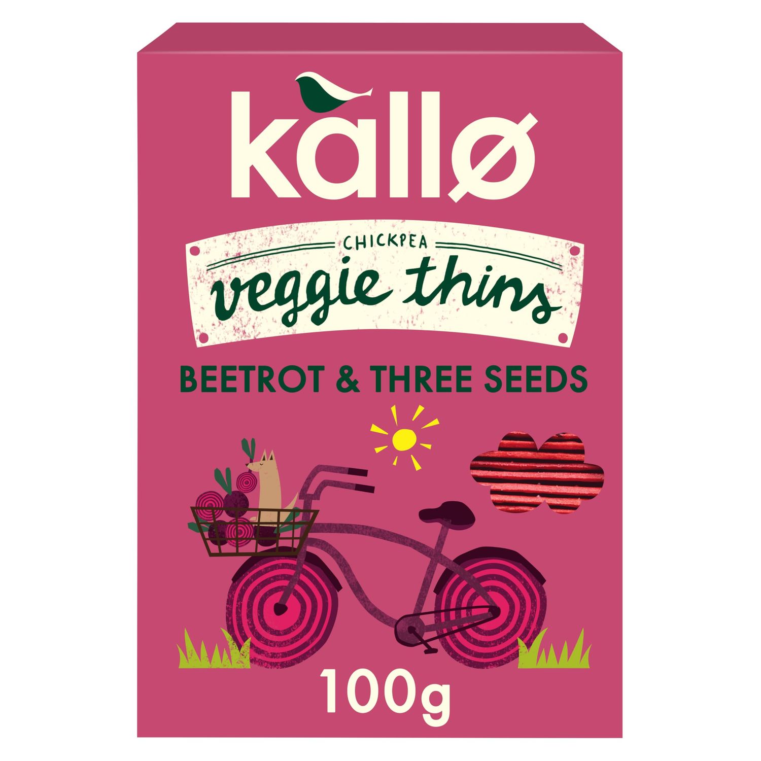 Kallo Beetroot &amp; Three Seeds Veggie Thins Crackers Healthy Snacks High Fibre, Plant Protein, Gluten Free &amp; Baked 100g Single Pack