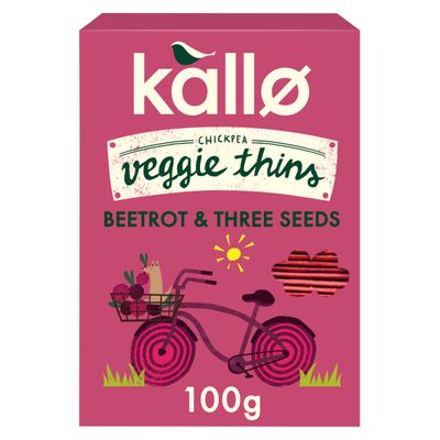 Kallo Beetroot &amp; Three Seeds Veggie Thins Crackers Healthy Snacks High Fibre, Plant Protein, Gluten Free &amp; Baked 100g Single Pack