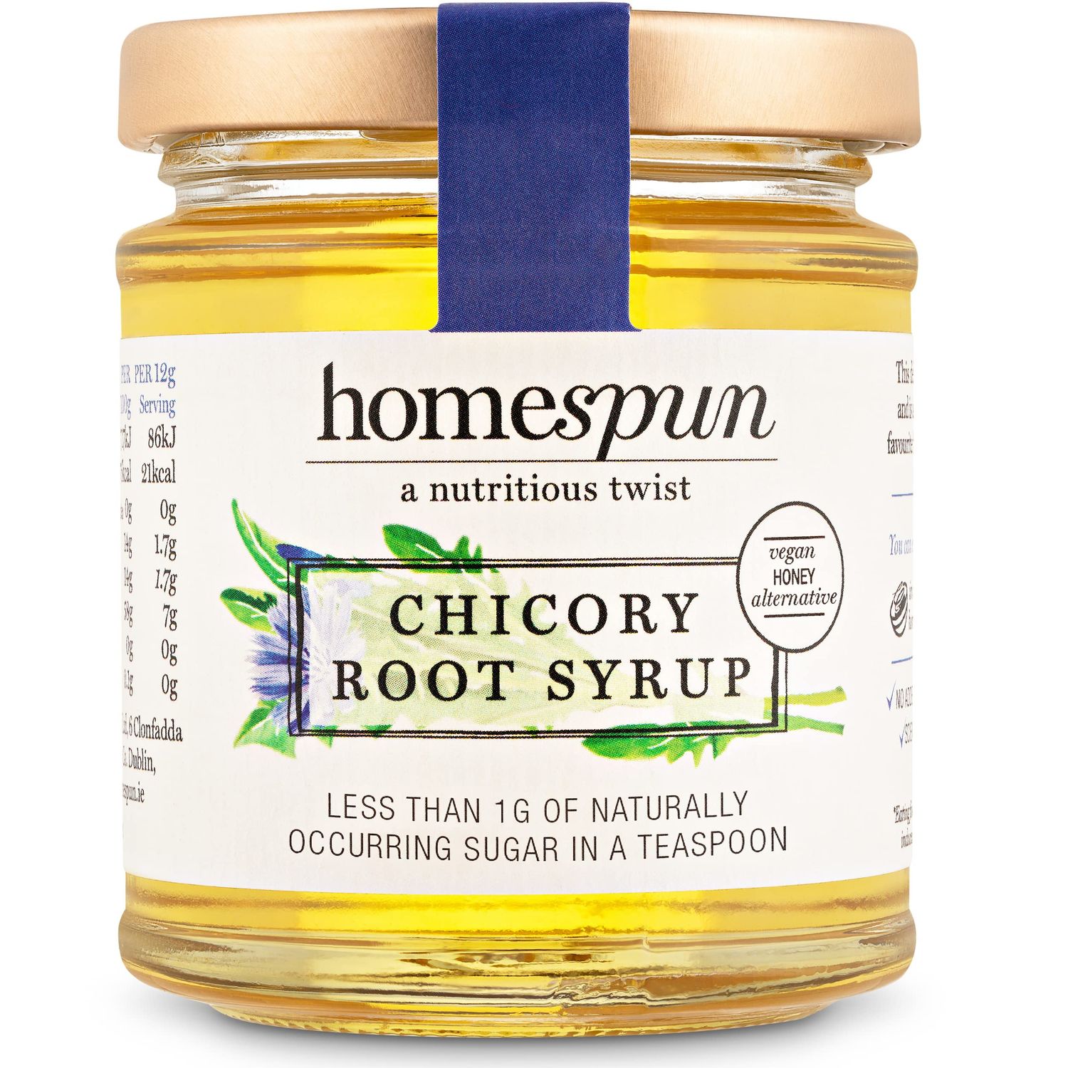 Homespun Chicory Root Syrup - Keto &amp; Low Carb Sweetener - Low Sugar, Vegan Honey - High in Prebiotic Fibre - Low GI Natural Sweetener - Plant Based - 200g Glass Jar