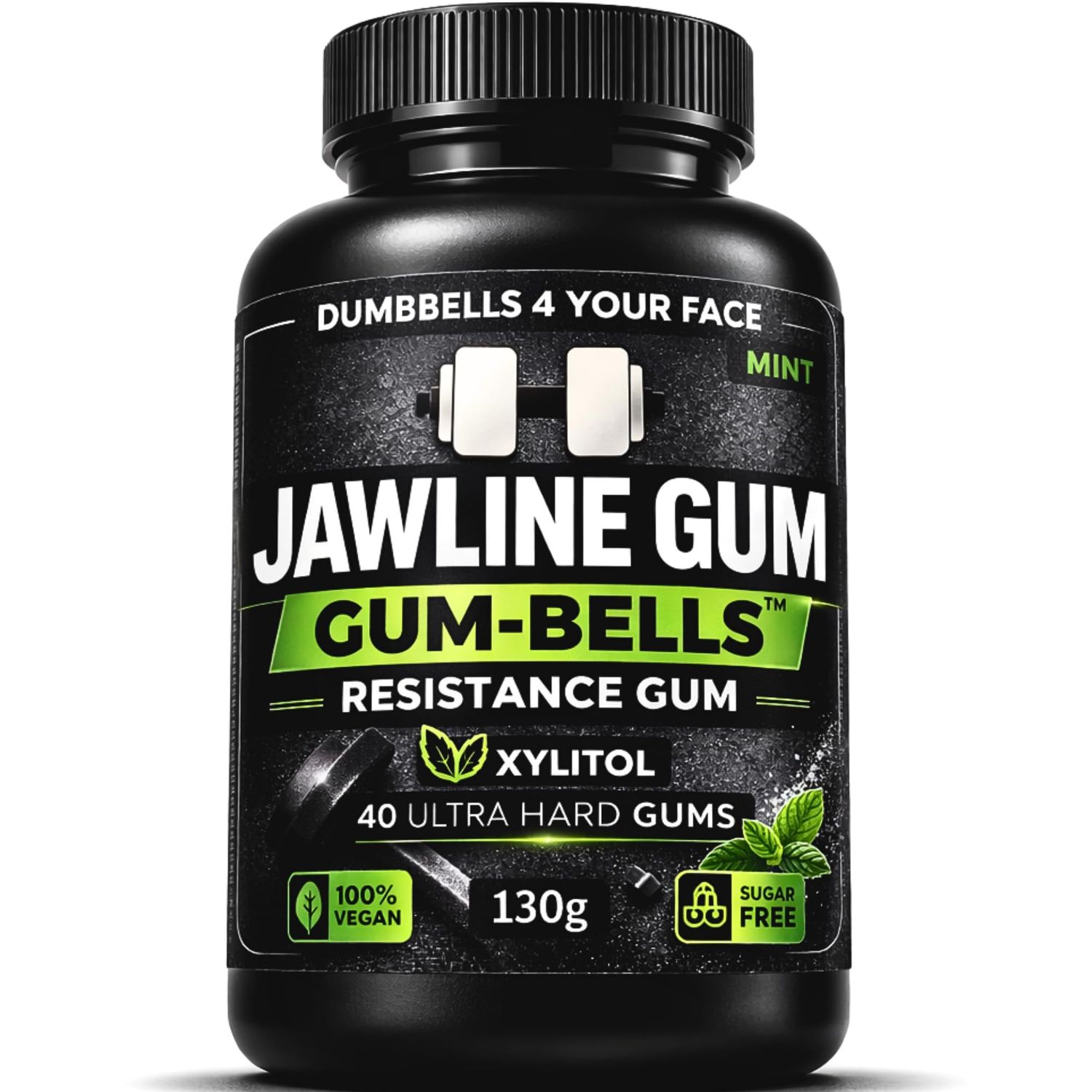 GUMBELLS® Xylitol Jawline Gum - Ultra Tough Hard Gum Jawline Shaper &amp; Jaw Exerciser Mewing &amp; Looksmaxxing Tool Mint Flavour Sorbitol + Sugar-Free 2-Month Pack of (40)