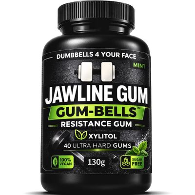 GUMBELLS® Xylitol Jawline Gum - Ultra Tough Hard Gum Jawline Shaper &amp; Jaw Exerciser Mewing &amp; Looksmaxxing Tool Mint Flavour Sorbitol + Sugar-Free 2-Month Pack of (40)