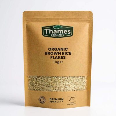 Organic Brown Rice Flakes -1kg - Raw, Vegan, No Additives, No Preservatives, GMO Free - Certified Organic - Thames Organic