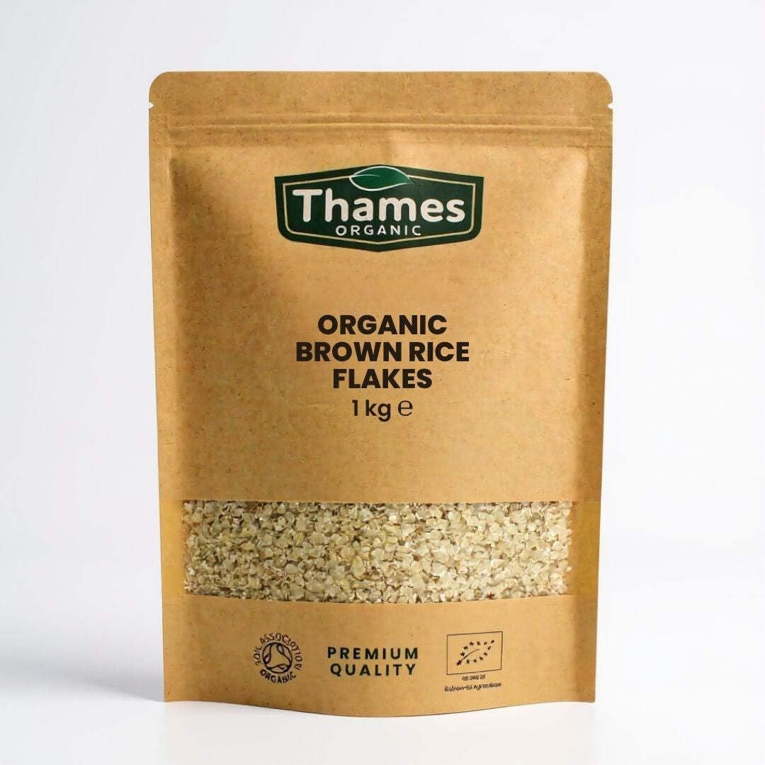 Organic Brown Rice Flakes -1kg - Raw, Vegan, No Additives, No Preservatives, GMO Free - Certified Organic - Thames Organic