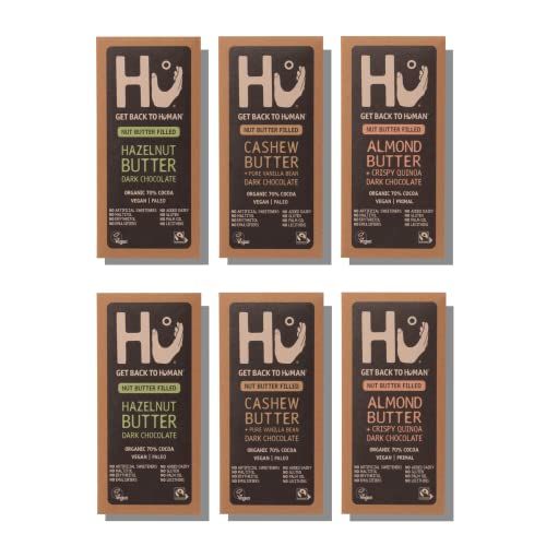 Hu Chocolate Nut Butter Taster Pack - 2x Hazelnut, 2x Almond, 2x Cashew Vanilla Dark Chocolate Bars 60 g