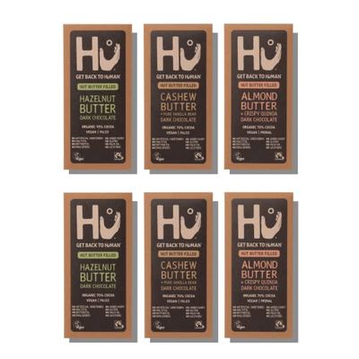 Hu Chocolate Nut Butter Taster Pack - 2x Hazelnut, 2x Almond, 2x Cashew Vanilla Dark Chocolate Bars 60 g