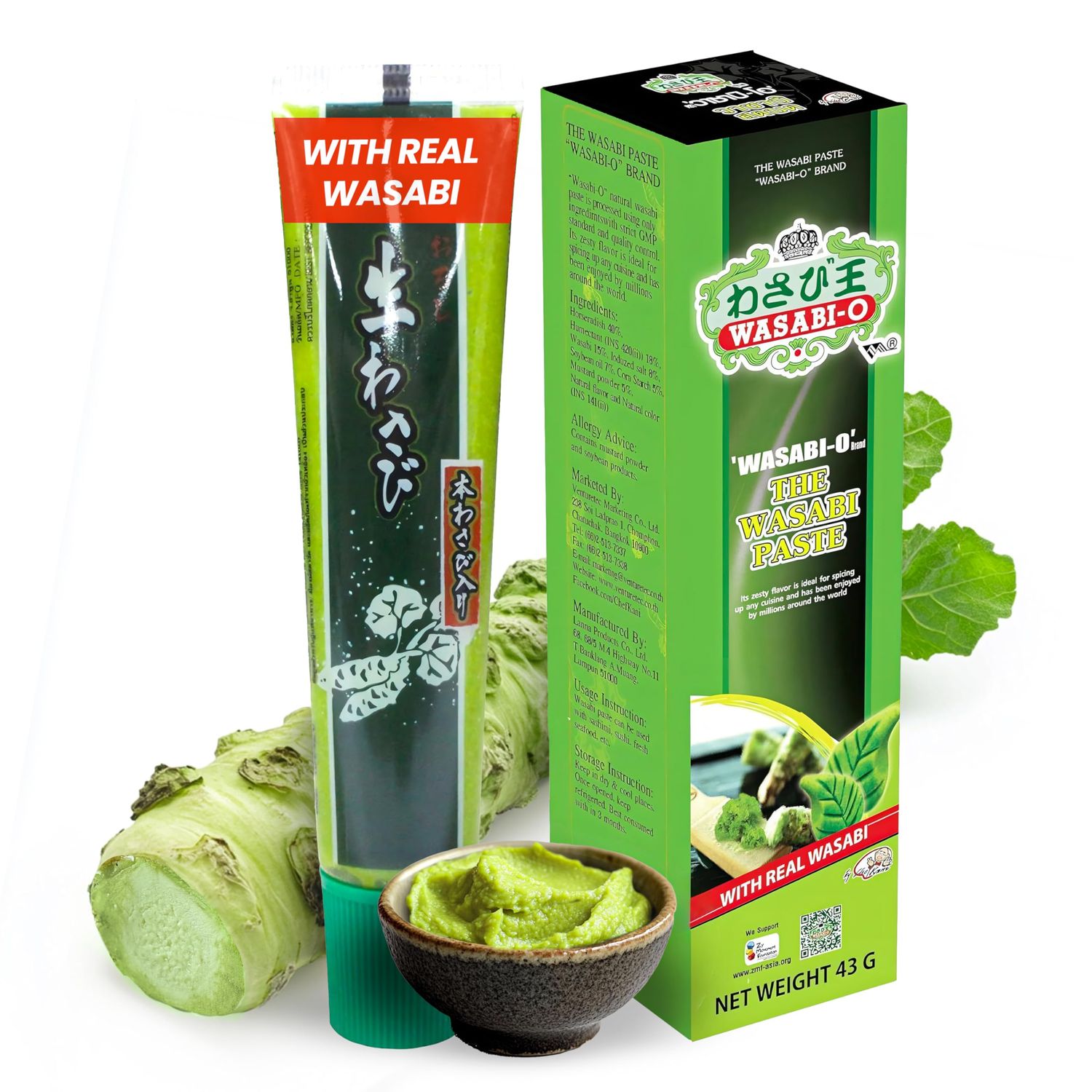 Wasabi-O Real Wasabi Paste - Authentic Japanese Wasabi Paste for Sushi &amp; Dishes - Spicy, Fresh &amp; Bold Flavour - Perfect for Sushi Rice, Japanese Snacks, 43g