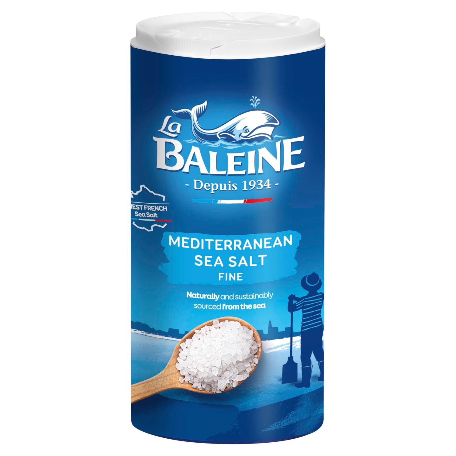 La Baleine French Fine Sea Salt, 1 x 500g Salt Shaker Drum, for Cooking and Seasoning, table top salt shaker
