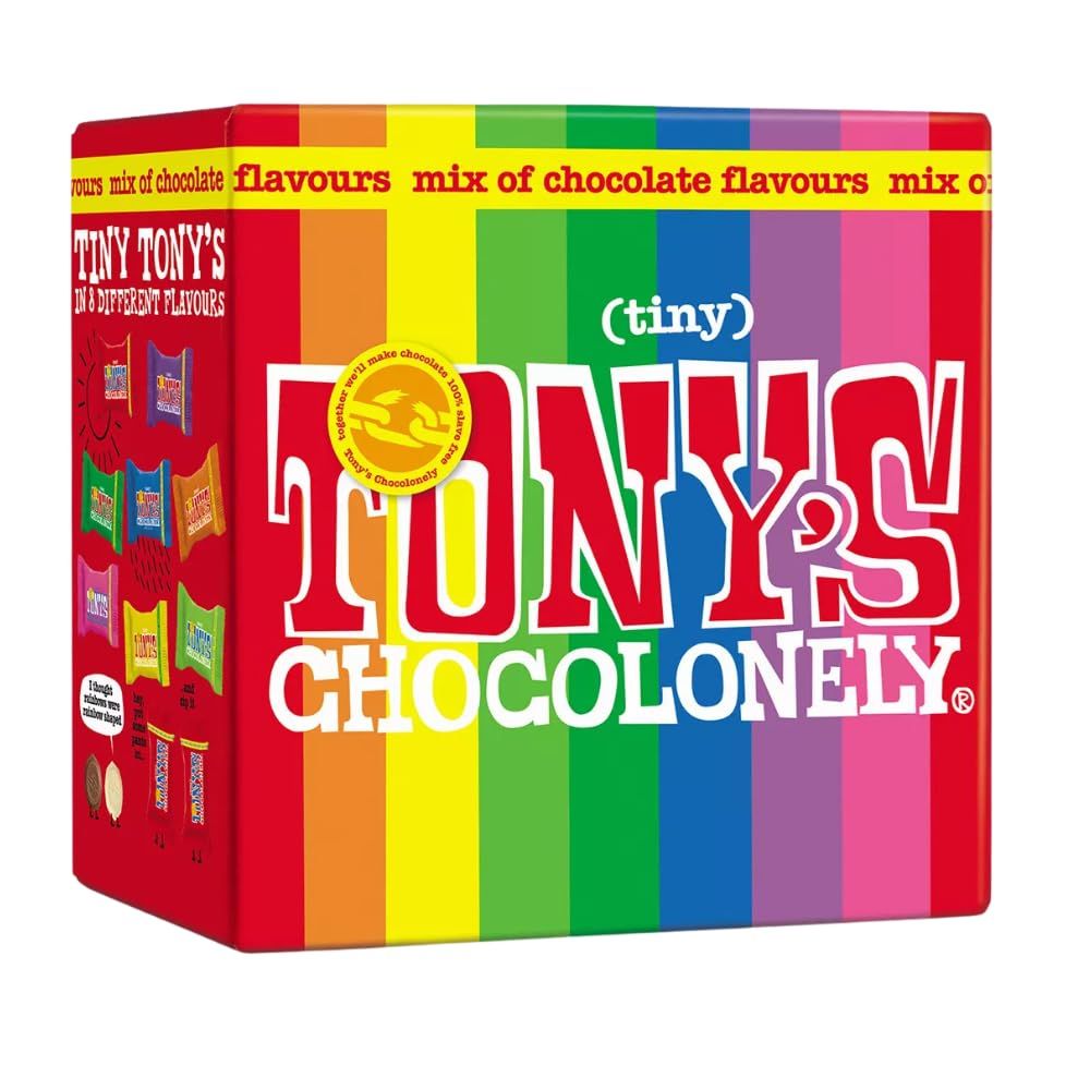 Tony's Chocolonely Tiny Tony's Gift Box - 180g Mini Chocolate Mix To Share, 8 Different Flavours, Individually Wrapped, Vegetarian, Belgian Fairtrade Chocolates