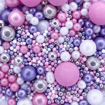 Scrumptious - Pearls Mix - Twinkle Ice Pink - Cake Topper Sprinkles - 30g Edible Shimmer Ball Cupcake Decorations - Perfect for Weddings, Christenings &amp; Valentines