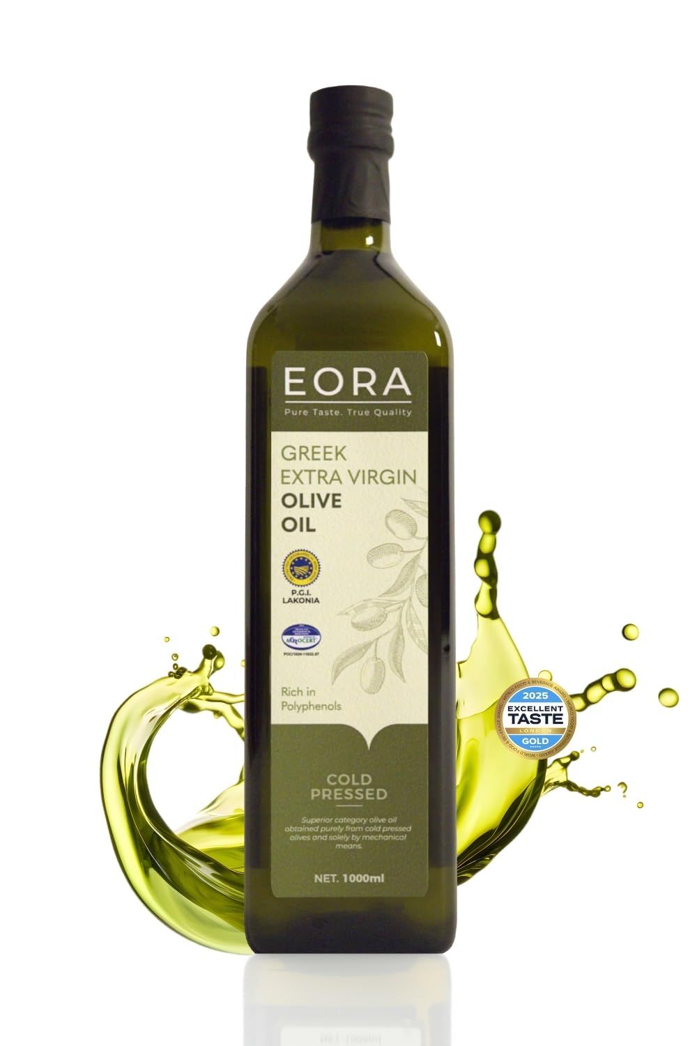 EORA Premium Greek Extra Virgin Olive Oil 1L - Impressively High in Polyphenols, Cold Pressed, Very low Acidity 0.35%, - Single Origin P.G.I. Lakonia, Greece.