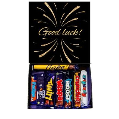 Good Luck Chocolate Gift Chocolates Sweet Box Great Treat Box - 8 Full Size Bars Chocolates - New Job New Home Driving Test Exams