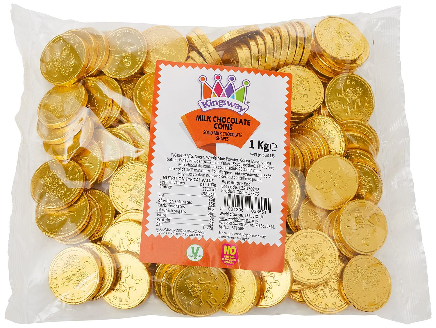 Milk Chocolate Coins - 1kg bag Approx 135
