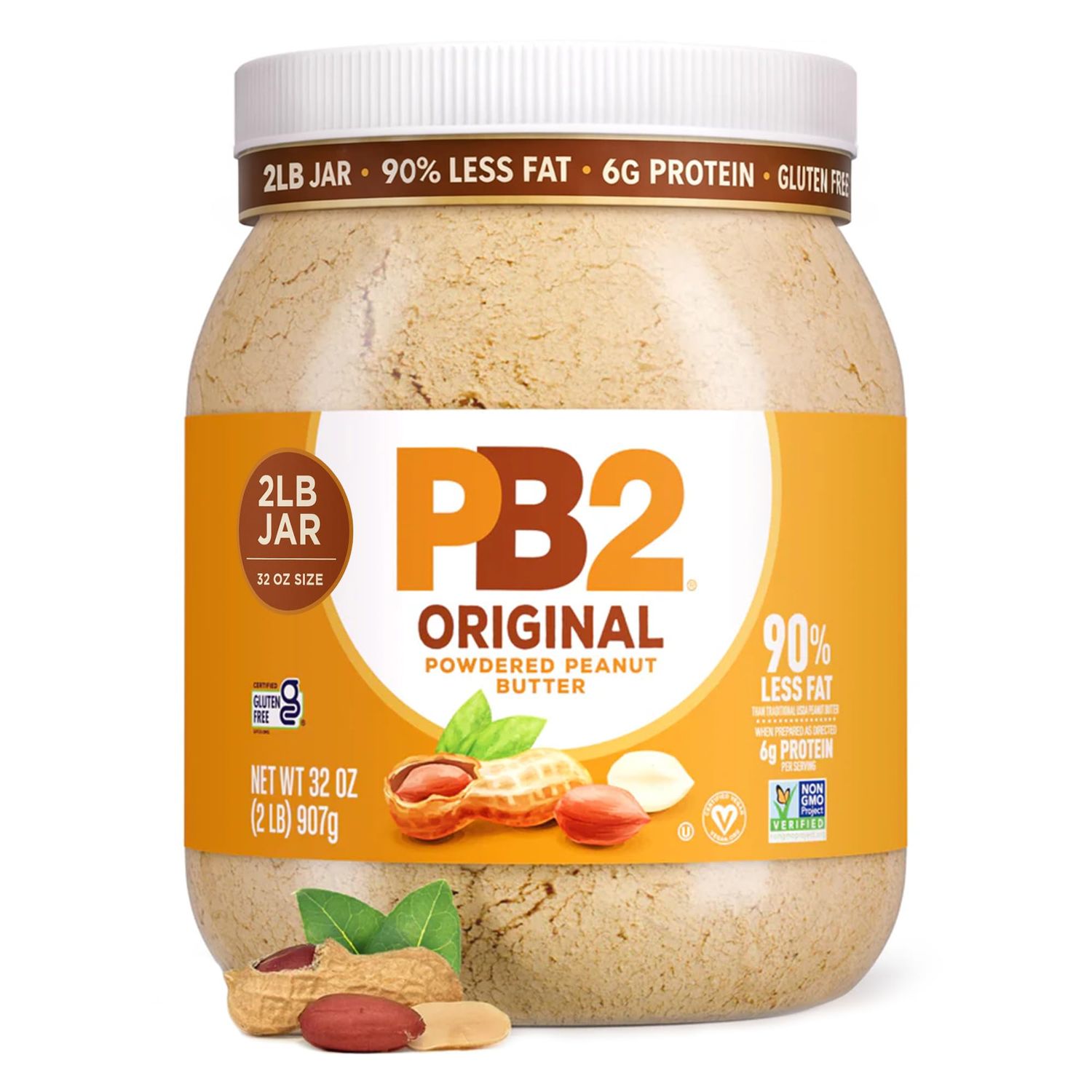 PB2 Original Powdered Peanut Butter - 6g of Protein, 90% Less Fat, Certified Gluten Free, Only 60 Calories per Serving, Perfect for Protein Shakes, Smoothies, and Low-Carb, Keto Diets - 907g