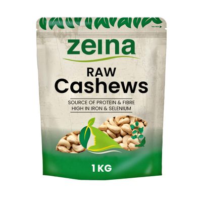 Zeina Raw Cashew Nuts (1Kg) - Natural Source of Fibre, Protein, Vitamin B6 &amp; Iron, Resealable Bag, Vegan, Peanut &amp; Sesame Free