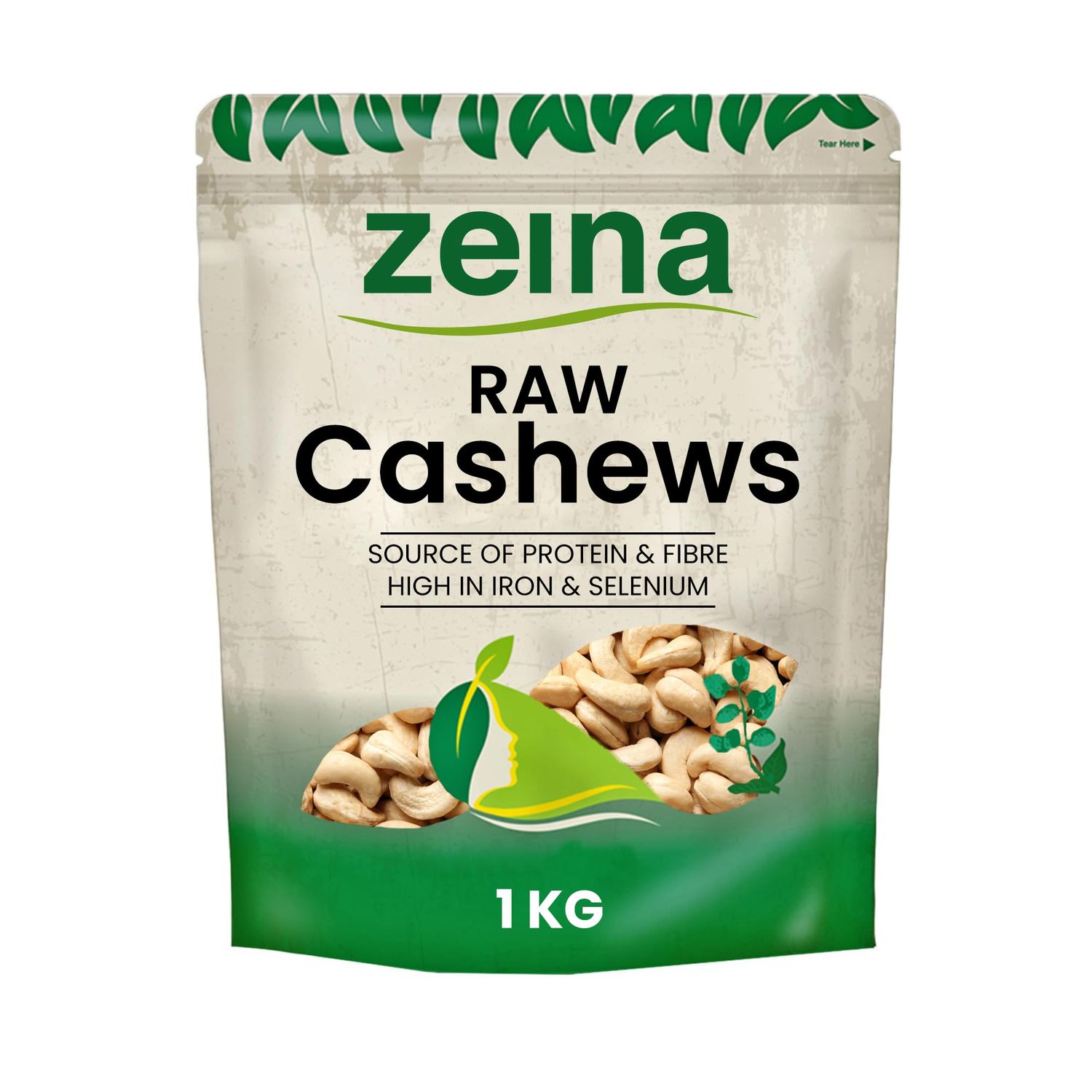 Zeina Raw Cashew Nuts (1Kg) - Natural Source of Fibre, Protein, Vitamin B6 &amp; Iron, Resealable Bag, Vegan, Peanut &amp; Sesame Free