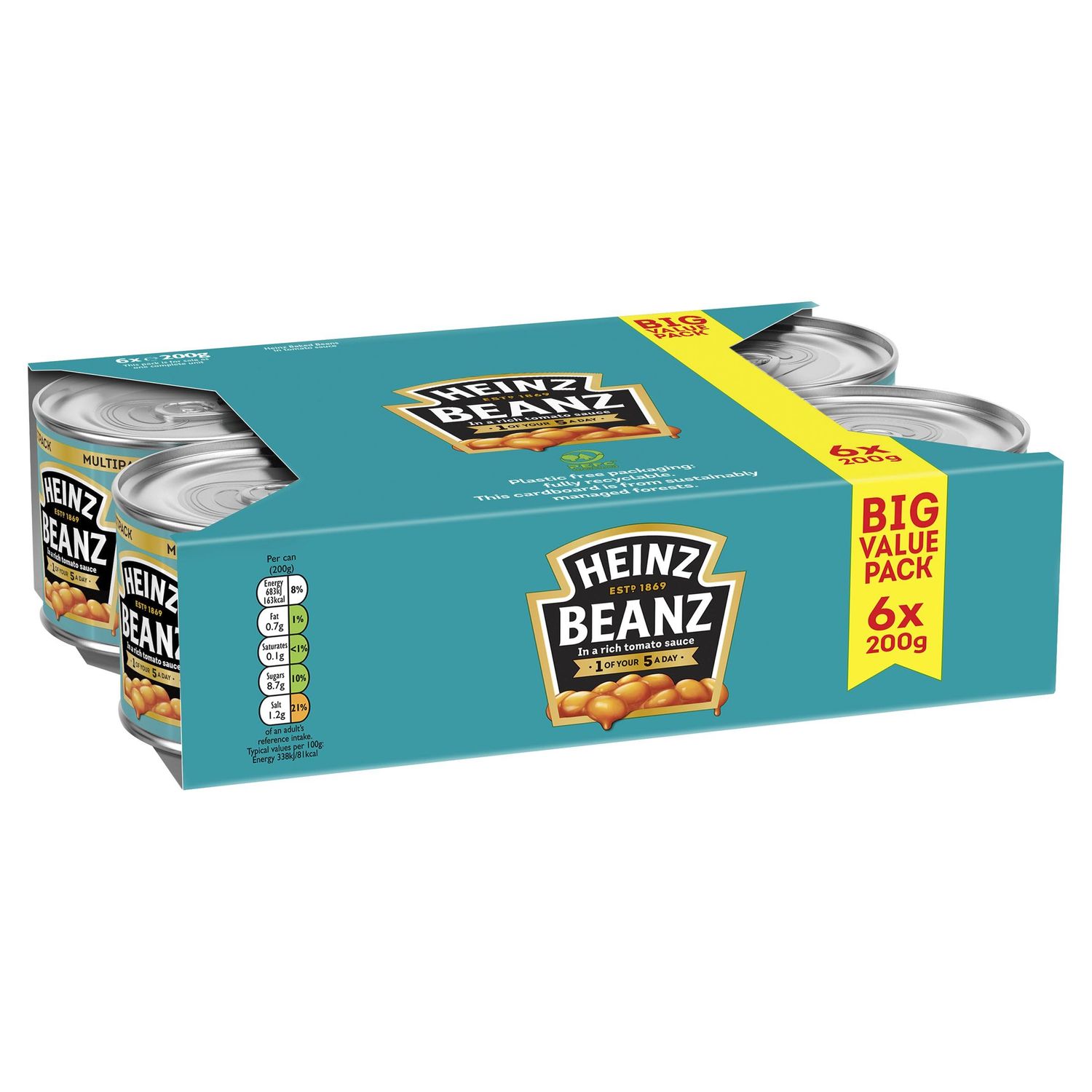 Heinz Beanz in a Rich Tomato Sauce Big Value Pack, 6x200g