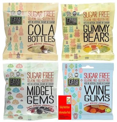 Sugar Free and Gluten Free Vegan Sweets! Free from Fellows 4 X 70g Cola Bottles, Gummy Bears, Wine Gums, and Midget Gems Value Pack Sugarless Yummy Delicious Gelatin Free Diabetic friendly (1 Bundle) Sugar Free and Gluten Free Vegan Sweets! Free from Fellows 4 X 70g Cola Bottles, Gummy Bears, Wine Gums, and Midget Gems Value Pack Sugarless Yummy Delicious Gelatin Free Diabetic friendly (1 Bundle)