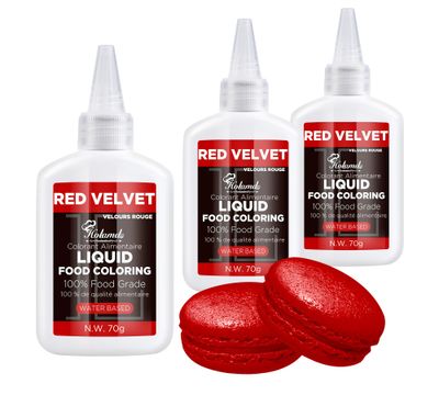 Red Velvet Liquid Food Colouring, 70g x 3 Bottles - Concentrated Flavorless Vibrant Colouring Set, Food Dye for Baking, Cake Decorating, Icing, Airbrush, Slime Making, Fondant, DIY, Easter Eggs