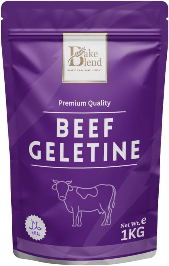 Bake Blend Halal Beef Gelatine Powder 1kg - 100% Bovine Derived, High 250 Bloom Strength for Firm Sets, Ideal for Panna Cotta, Mousses, Gummies, Jellies, and Professional Baking