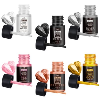 Edible Glitter Paint - 6 Colours Food Grade Metallic Glitter Cake Paint for Cake Decorating, Baking, Cupcakes, Cookies - Shimmer Art Decorative Liquid Edible Paint Food Colouring for Fondant, Donuts