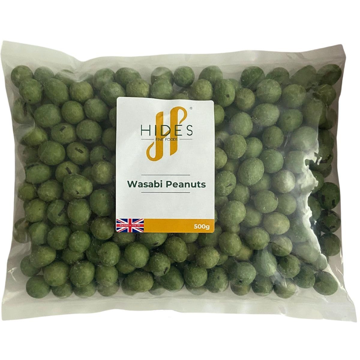 Hides Fine Foods - Wasabi Peanuts 500g - Suitable for Vegetarians - GMO Free - Snacking - Coated Peanuts with Wasabi Flavour - Bar Snack - Perfect for Parties