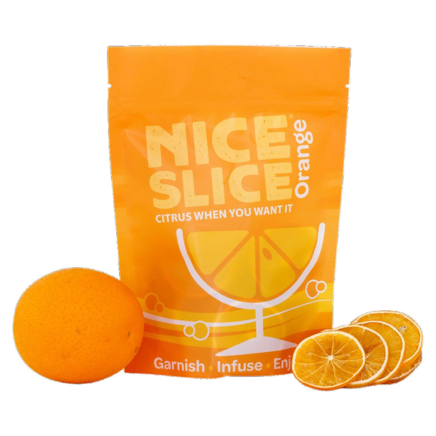 NICE SLICE Dried Orange Slices - Approx 20 Premium Dried Fruit Servings for Cocktails, Mocktails, Drinks, Baking &amp; Cooking- 100% Natural Dehydrated Orange Garnish in Resealable Pouch -Air-Dried Citrus