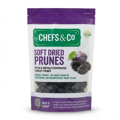 CHEFS &amp; CO Soft Dried Prunes (pitted) Natural Dried Fruits Whole Fruits Healthy Snack Vegan &amp; Vitamins Retained Unsorbated,No additives,No Added Sugar, GMO-Free (NATURAL, 200 g (Pack of 1))