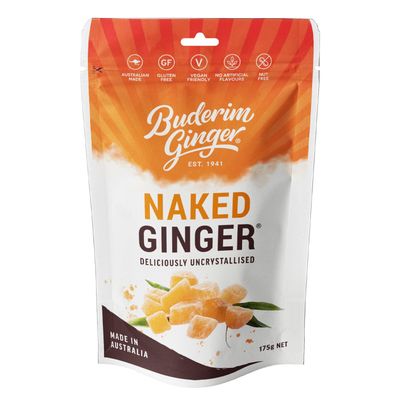 Buderim Uncrystallised Naked Sweet Ginger 175g - Chunks Of Pure Ginger Ideal For Baking Or Snack