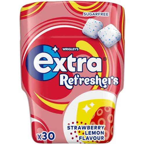 Extra Refreshers Strawberry Lemon Sugar Free Chewing Gum Pack, 30 Cubes - Fresh Breath Fruit Gum - Air Travel Essentials, Festival Accessories, Summer Holiday &amp; Road Trip Snacks